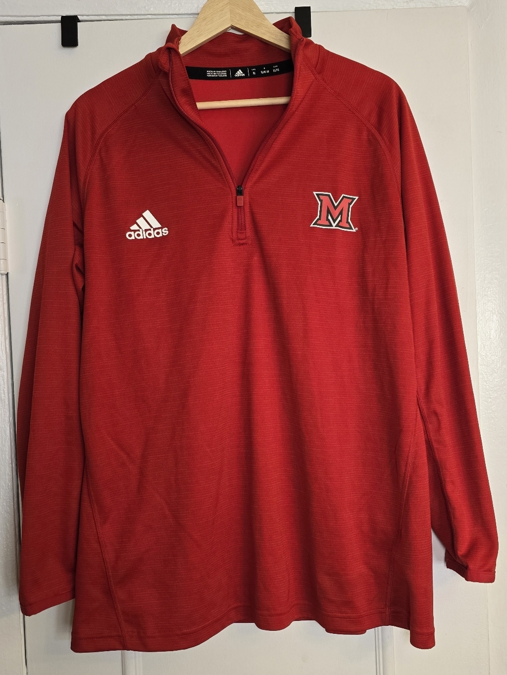 Adidas Men's XL Red Quarter Zip Pullover Miami University RedHawks "M" Logo Jack